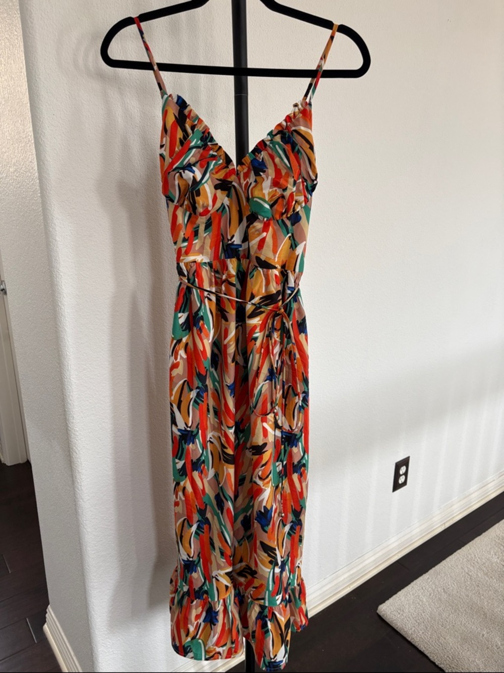 Women’s Multicolor Printed Midi Dress - Spaghetti Strap